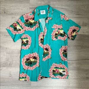 Duvin Tropical Teal button up Shirt Medium